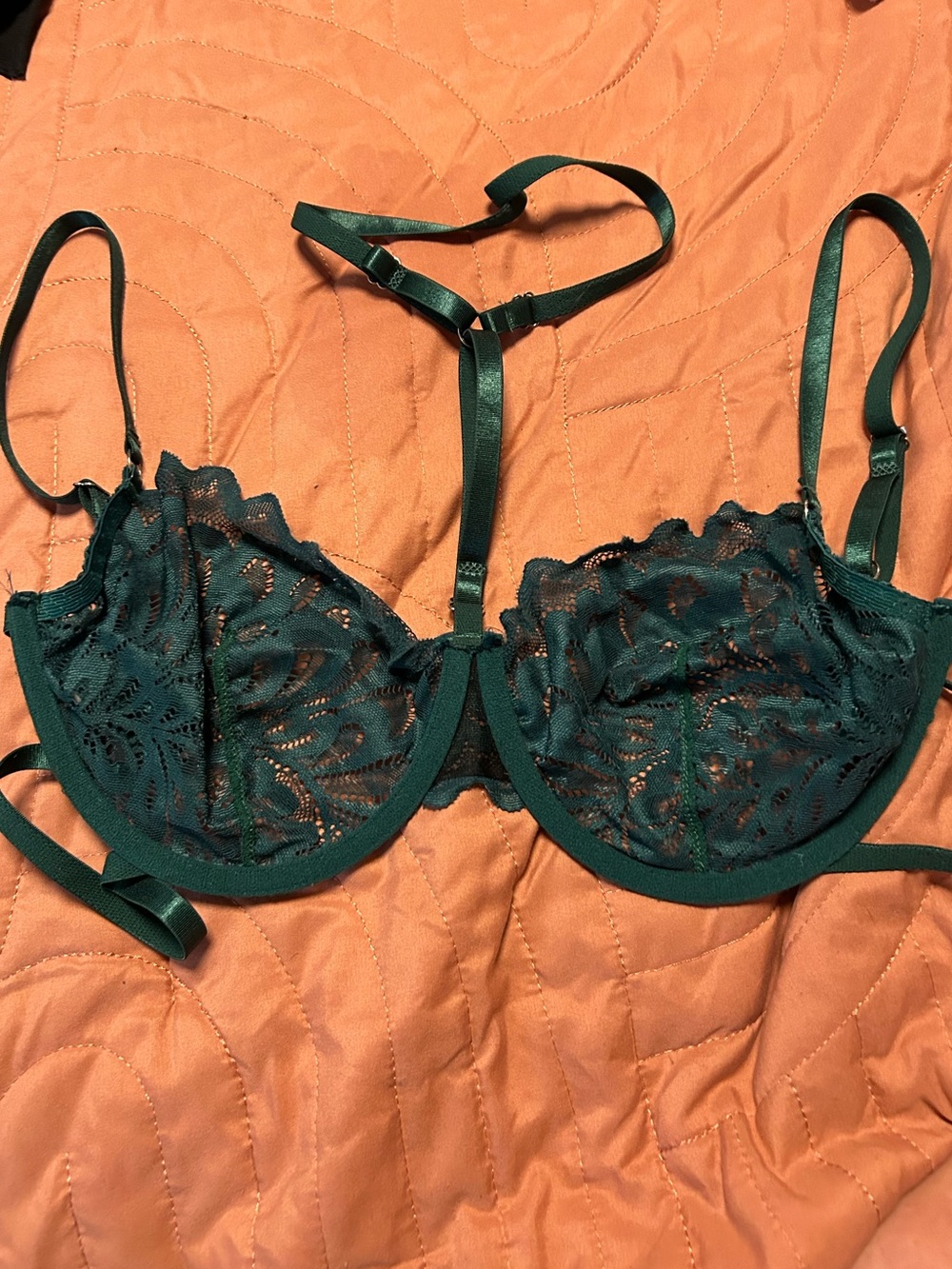 3/25$Lace Underwire Bralette with Front Strap - Dark Green